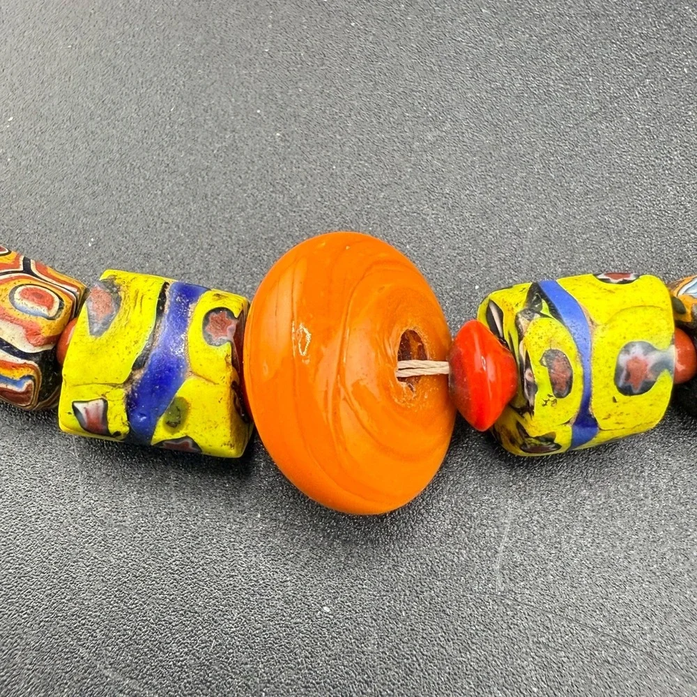 Vintage Beaded Glass Necklace Millefiori Orange Yellow Red‎ 18" READ - Picture 3 of 8